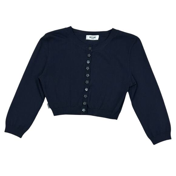 Moschino Jeans Knit Flower Buttons Crop Cardigan - Picture 2 of 8